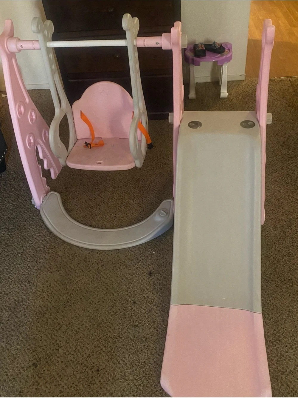 Pink and Gray Kids Swing and Slide Playset